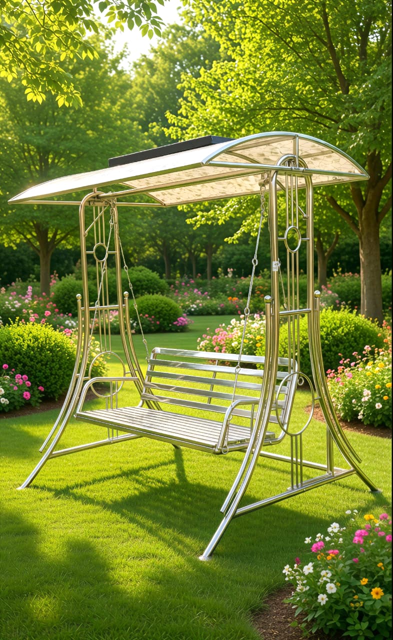 Stainless Steel Jhula with White Canopy