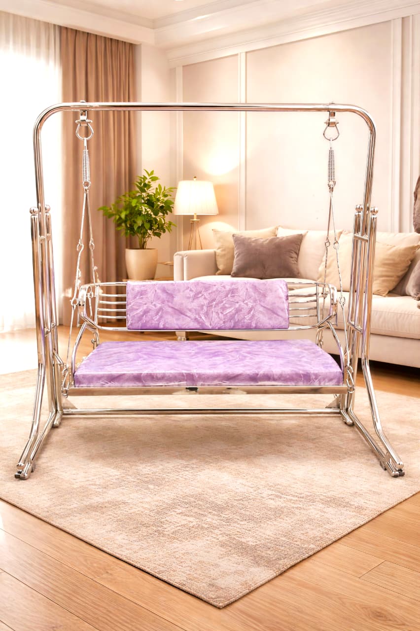 Sleek Steel Swing on Wooden Deck