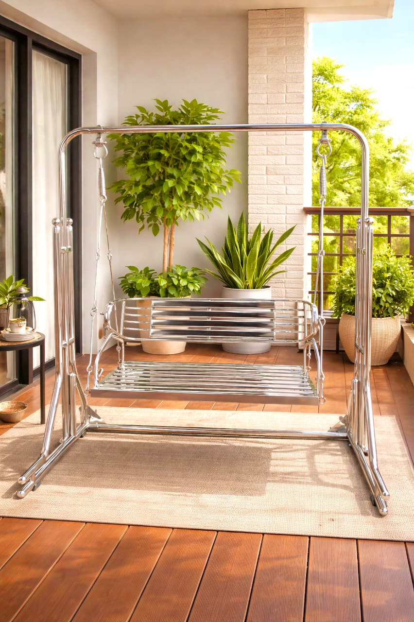 Steel Swing with Purple Cushion